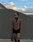 christmas outfit Dodobye 2025 Retro Solid Pleated Shoulder Short Suede Jackets Women Fashion One Button Lapel Irregular Hem Slim Coat Fall Lady Outerwear