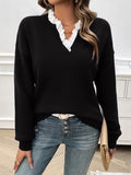 christmas outfit Dodobye Long Sleeves Loose Split-Joint V-Neck Pullovers Sweater Tops