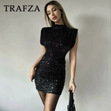 thanksgiving outfit Dodobye 2024 Women Sequined Party Dress Shoulder Pad Sheath Mini Dress Sleeveless Nightclub Party Women Elegant Chic Dresses