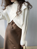 christmas outfit Dodobye Long Sleeves Asymmetric Solid Color Split-Front High-Neck Knitwear Pullovers Sweater