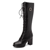 thanksgiving outfit Dodobye 2024 Womens Knee Boots 36.5cm Toe Platform 1.5cm Lace-up Size 32-48 Fashion S4277