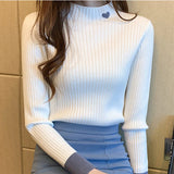 Dodobye Casual Sweater For Women Fall Winter Women Embroidered Mock Neck Sweater Patchwork Long Sleeve Slim Bottoming Knit  Jumper