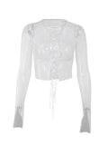 Dodobye See Through Tied Long Sleeve Top