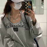 Dodobye Sudaderas Spring Autumn Sweatshirt Halter Letter Print Loose 2 Piece Aesthetic Hoodies Women Retro Fashion Casual Y2k Streetwear