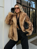 christmas outfit Dodobye Fashion Winter Warm Women's Faux Fur Fluffy Jackets Luxury Lapel Collar Long Sleeve Furry Thick Coat 2025 Chic Female Streetwear