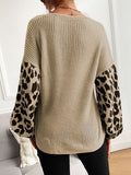 christmas outfit Dodobye Loose Puff Sleeves Leopard Split-Joint V-Neck Sweater Tops