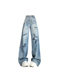 Dodobye Women's Blue Star Jeans Vintage Y2k 90s Aesthetic Denim Trousers Harajuku Baggy High Waist Wide Cowboy Pants Emo 2000s Clothes