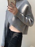 christmas outfit Dodobye Long Sleeves Asymmetric Solid Color Split-Front High-Neck Knitwear Pullovers Sweater