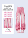 Dodobye Women's Pink Cargo Jeans Vintage 90s Aesthetic Y2k Oversize Denim Trousers Harajuku High Waist Cowboy Pants 2000s Trashy Clothes