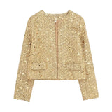 christmas outfit Dodobye Autumn Women's Sequined Jacket Coat 2025 Luxury Long Sleeve Open Stitch Glitter Jacket Coat Short Outerwear Women