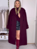 christmas outfit Dodobye Dark Red Women's Chic Double Breasted Woolen Overcoat Elegant Turndown Collar Full Sleeve Long Coat Lady Autumn Outerwear 2024