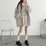 christmas outfit Dodobye Sweatshirt women's solid color plus velvet design niche gray reprint 2025 spring and autumn new Korean version oversize hooded