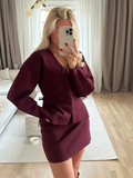 Dodobye Knitted Cardigans Mini Skirt Sets Women Casual V-neck Long Sleeve Sweater High Waist A-line Short Skirts Suits 2 Pieces Female