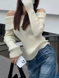 christmas outfit Dodobye Autumn Winter Rib Knitted Off The Shoulder Pullover Sweater Sexy Women Full Sleeve Sweater Pullovers Elegant Jumpers