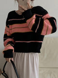 Dodobye-Stripe Splice Short Sweater