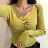 Dodobye Sexy V Neck Women Sweater Autumn Knitted Pullover Jumper Chic Soft Korean Slim Long Sleeve Female Basic Top New