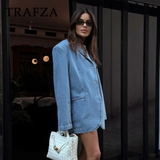 thanksgiving outfit Dodobye 2024 Spring Summer Casual Women Denim Blazers Fashion Vintage Solid Shrug Loose Single Breasted Chic Ladies Blazers