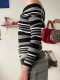 Dodobye-Contrast Color Striped Off Shoulder Slim Sweater