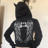 Dodobye Hipster High Street Devil Horned Wings Print Y2K Vintage hooded loose hoodie Dark Spice Street nifty Zipper Casual Slim coat emo