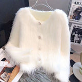 Dodobye Elegant Chic Cardigan Women Faux Mink Cashmere Long Sleeve Knitted Jackets Korean Casual Sweet Female Fall Winter White Top