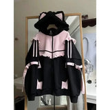 Dodobye Japanese Sweet Coats Y2K Clothing Hoodie Women Tops Autumn and Winter Color Match Splicing with Thick Velvet Cardigan Jackets