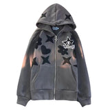 Dodobye American Vintage Embroidery zip up hoodie High Quality Jacket Women Oversized Star Print Sweatshirt Goth Harajuku Y2k Streetwear