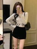 Dodobye 2025 Autumn Black Casual Knitted Sweater Woman Outwear Basic Korean Fashion Blouse Office Lady Bodycon Slim Y2k Crop Tops Chic