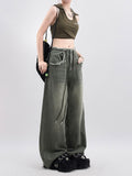 Dodobye Women Green Y2k Jeans Harajuku Oversize Denim Trousers Vintage Japanese 2000s Style Baggy Wide Leg Jean Pants Emo Trashy Clothes