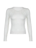 Dodobye-Solid Rib Seam Detail Long Sleeve Knit