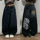 Dodobye Y2K Fashion Cartoon Characters Embroidered Light Blue Washed Baggy Jeans Harajuku Hip hop Gothic Skateboard Pants Street Clothes