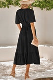 Dodobye-V Neck Ruffle Sleeve Long Dress