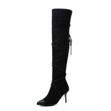 thanksgiving outfit Dodobye REAVECAT Motorcycle Boots Pointed toe Thin heels Flock Cross-tied Big size 34-48 Club Party A3104