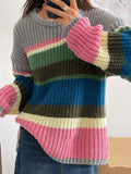 Dodobye-Knit Rainbow Stripe Loose Sweater