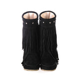 thanksgiving outfit Dodobye Women's 2 Layer Fringe Tassels Flat heel Half knee high Boots fur Shoes Big Size 34-47 Snow Boots Zapotos