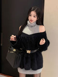 Dodobye 2025 Autumn Elegant Knitted Suit Woman Black Sweater Tops Slim Bodycon Sleeveless Dress Casual Y2k Mini Dress Korean Fashion Set