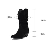 thanksgiving outfit Dodobye Pleated Women Mid Calf Boots Toe Block Heels 6cm Slip On Flock Suede Size 44 45 Daily Bota