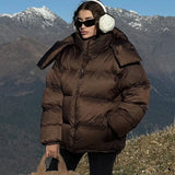 Dodobye Fashion Women's Hooded Down Jacket Loose Stand Collar Zipper Pocket Female Puffer Jackets 2024 Winter Lady Solid Street Coats