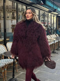 christmas outfit Dodobye Women's Fashion Wine Red Furry Faux Fur Warm Coat 2024 New Thicken Fluffy Plush Loose Trendy Jacket Winter Chic Lady Outerwear