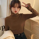 Black Friday Dodobye Fall Half Turtleneck Warm Women Sweater Fashion Long Sleeve Basic Knitted Jumper Female High Elastic Simple Solid Color Pullover