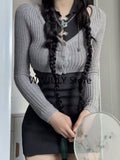 Dodobye 2025 Autumn Sexy Bodycon Slim Dress Party Knitted Y2k Mini Dress Grey Casual Sweater Crop Tops Korean Fashion 2 Piece Dress Set