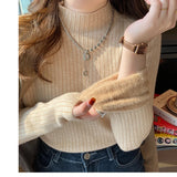 Dodobye 2024 Fall and Winter  Women Velvet Thicken Warm Sweaters Semi Turtleneck Knit Thermal Pullovers Solid Ribbed Sweater Women