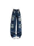 Dodobye Women Blue Cargo Jeans Korean Harajuku Y2k Vintage Denim Trouser 90s Aesthetic High Waist Cowboy Pants 2000s Trashy Clothes 2025