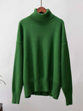 christmas outfit Dodobye High-Low Long Sleeves Solid Color Split-Joint High Neck Sweater Tops