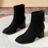 Dodobye Fashion Thick Heel Short Boots  2025  Winter New Square Headed Suede Short Boots Women Plush Warm High Heels  Boots