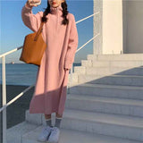 Black Friday Dodobye Autumn Winter Turtleneck Knit Midi Dress Women Fashion Solid Zipper Sweater Pullovers Harajuku Streetwear Korean Loose Dress