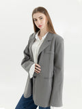 Dodobye Grey Blazer Coat Women Korean Casual Loose 2025 Autumn Oversized Single-breasted Turndown Collar Long Sleeve Suit Jacket Female