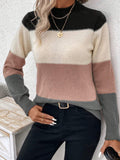 christmas outfit Dodobye Long Sleeves Contrast Color Round-Neck Pullovers Sweater Tops