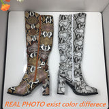 thanksgiving outfit Dodobye Women Knee Boots Round Toe Pattern Hight Heels Thick Heel Side Print Big size 34-43