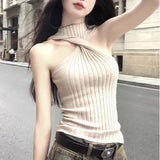 Black Friday Dodobye Halter Twist Vest Tee Women Sexy Strapless Chic Knitted High Street Sweater Fashion Harajuku Elegant Slim Elastic Female Tank