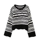 Black Friday Dodobye autumn new women's casual versatile loose pullover round neck long sleeved contrasting details knit sweater